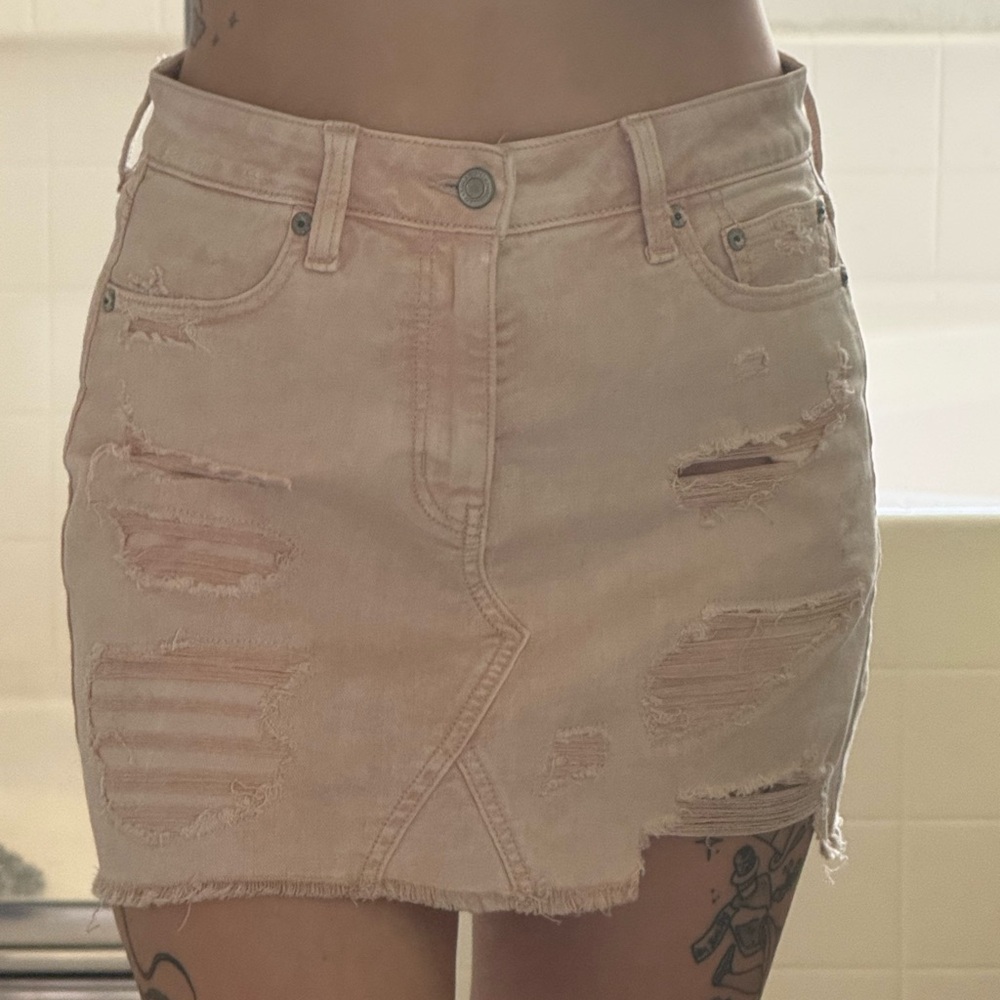 American Eagle Outfitters Light Pink Distressed Mini Skirt